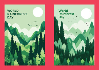 World Rainforest Day Illustration Featuring Lush Green Forest And Scenic Mountains