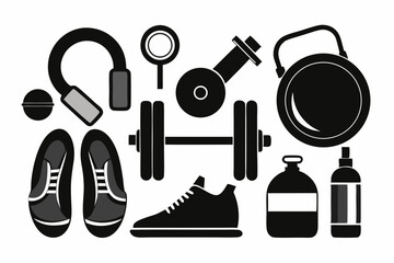 Fitness Equipment Icons A Stylish Set of Gym Gear Symbols for Branding and Design Projects