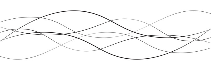 Thin wavy line abstract background. Wavy line horizontal divider outline minimalist background. Abstract black lines wave curve motion on white background. Vector Illustration.