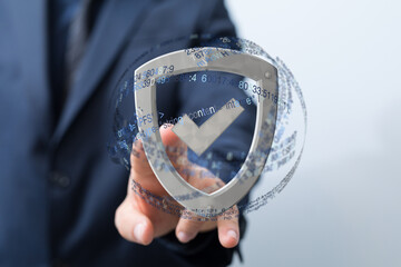Secure your data with robust cybersecurity.  This image depicts a digital shield, symbolizing...