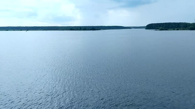 View from the ship's decks of the calm river and oncoming ships