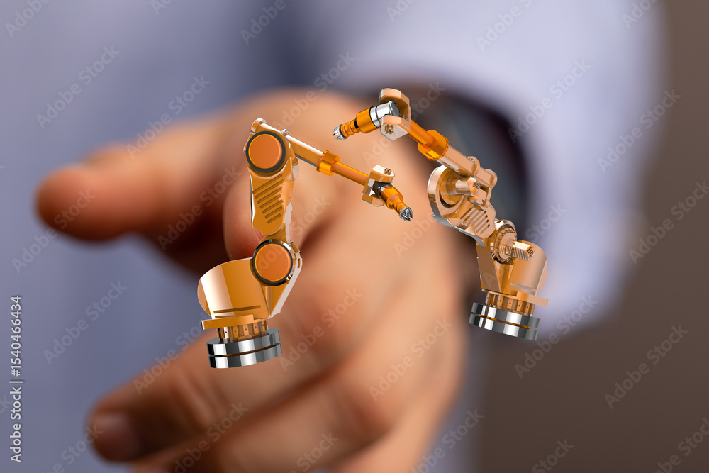 Poster high-tech robotic arms for precision manufacturing and automation. image showcases intricate details