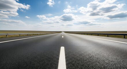 Naklejka premium Endless Asphalt Road Journey Ahead, Open Road, Scenic Highway Drive