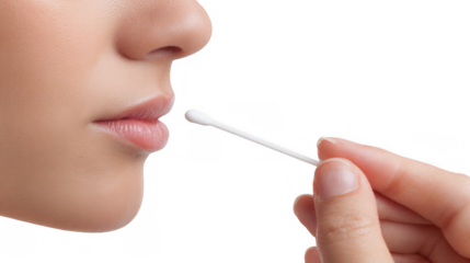 Doctor taking nasal swab test from patient for flu or coronavirus diagnostic, medical research laboratory, transparent background, close up