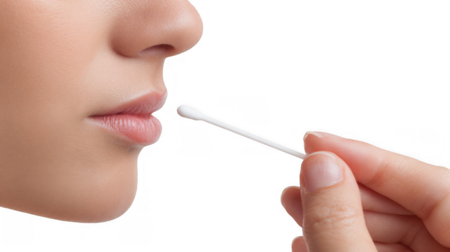 Doctor taking nasal swab test from patient for flu or coronavirus diagnostic, medical research laboratory, transparent background, close up