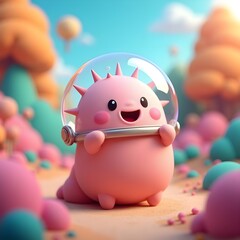 Space-Ready Tardigrade with Astronaut Helmet in a Whimsical Sci-Fi Scene