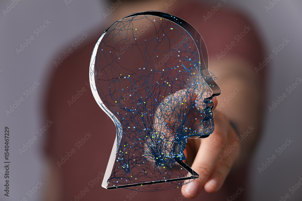 Aufkleber abstract image of a human head with complex neural network connections, representing artificial inte