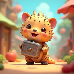 Pangolin with Armored Lunchbox in Whimsical 3D Fantasy Setting