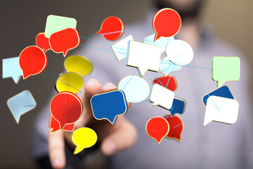 Abstract image of interconnected speech bubbles, symbolizing global communication and networking.