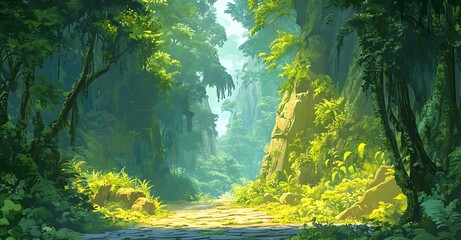 Cartoon vector-style landscape view of a forest
