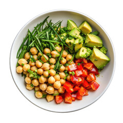 Healthy bowl with chickpeas, avocado, and bell pepper
