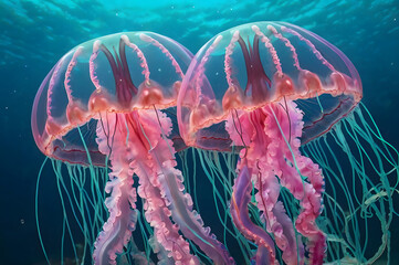 Ocean's Heart A Pair of Jellyfish in a Stunning Underwater Embrace