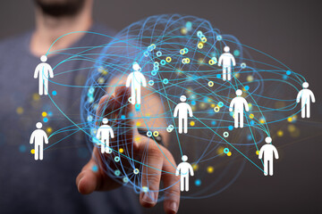 Image depicts a network of interconnected people, symbolizing global communication and...