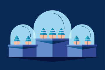 a modern rooftop bar with illuminated glass igloos.svg