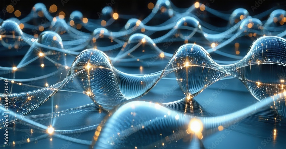 Aufkleber abstract network illustration. glowing lines connect nodes, creating futuristic landscape. blue tone