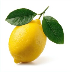 Fresh lemon with vibrant yellow color and green leaves, perfect for adding flavor or zest to dishes and drinks.