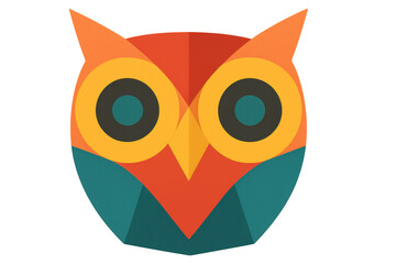Fototapeta premium Geometric owl face featuring angular shapes and bold colors, isolated on transparent backdrop for graphic design use