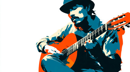 A stylized flamenco guitarist playing guitar