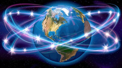 Obraz premium Global Network Connection, Data Communication, Technology Concept. World Connectivity Illustration.