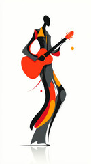 A stylized guitarist playing guitar