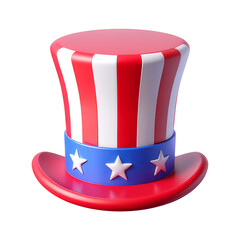 American Flag Patterned Uncle Sam Top Hat, 3D Icon &ndash; Glossy Minimal Emoji Style, Isolated PNG object