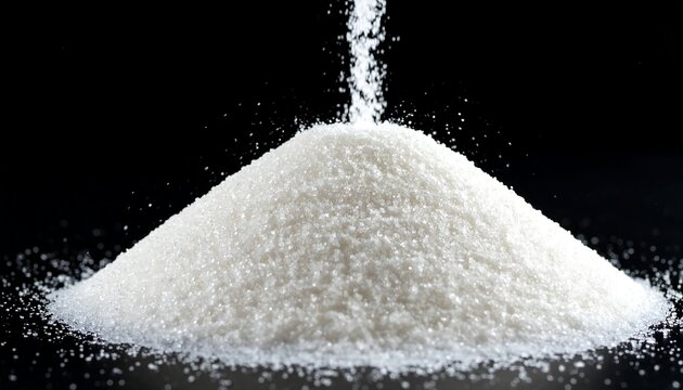 Sugar Pour with White Crystals, and Black Background.