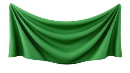 Green fabric isolated on transparent background with soft folds and texture