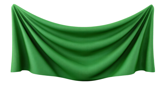 Green fabric isolated on transparent background with soft folds and texture