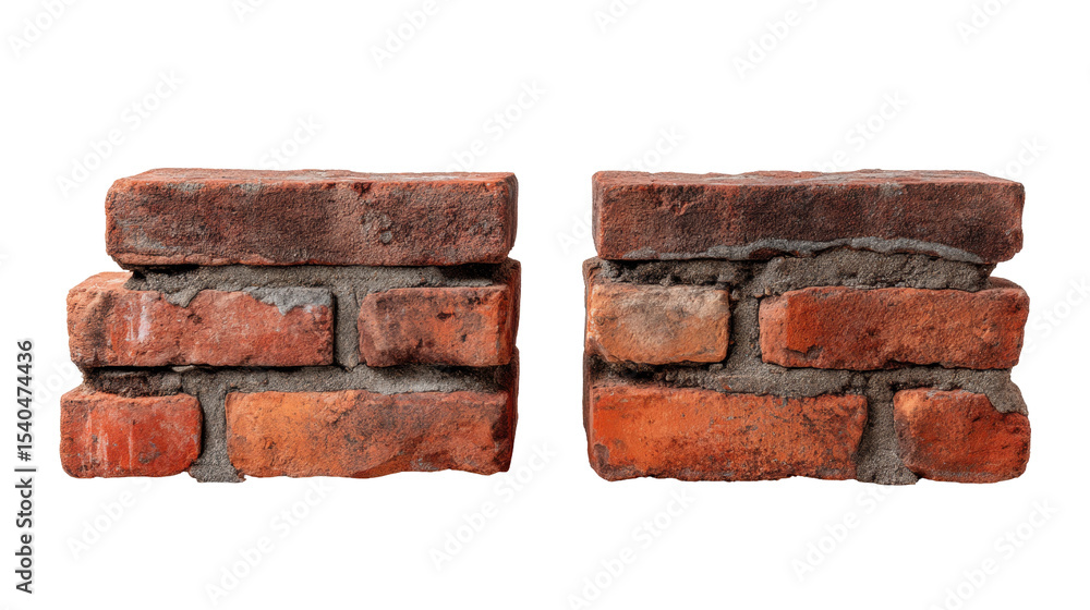 Poster isolated brick wall on transparent background with rough texture and red color