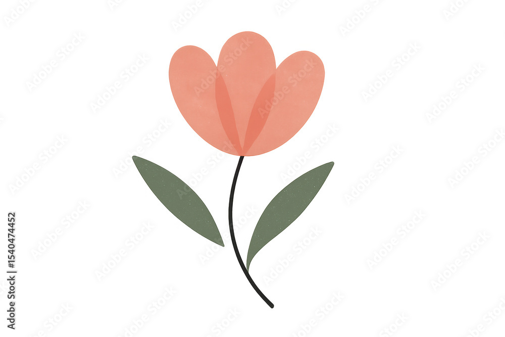 Poster simple and elegant coral tulip illustration with transparent background, perfect for adding a touch 