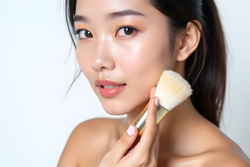 Woman Applying Makeup with a Brush
