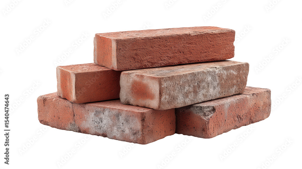 Poster stack of isolated old red brick transparent background with rough texture and weathered surface