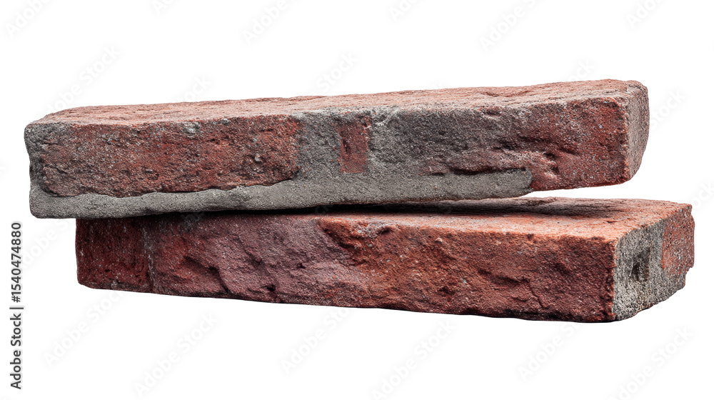 Poster two isolated red bricks stacked on transparent background with rough texture