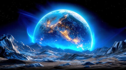 Earth from Space, Futuristic Landscape, Planetary Concept