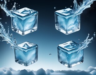 Obraz premium four flying ice cubes cut out