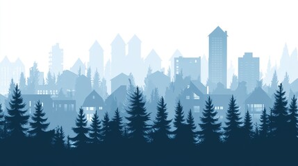 Fototapeta premium Blue - reflecting Snow Forest Small Residence Pattern