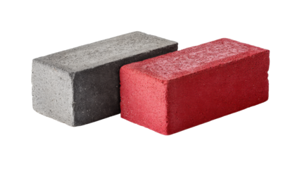 Isolated red and gray brick on transparent background with clear view and texture