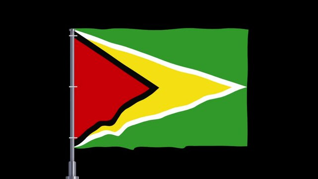 Slow Motion Shot of Guyana Flag on Independence Day, Guyana Flag Waving On Black Background