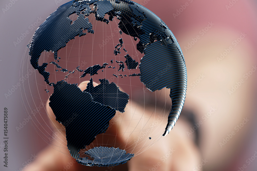 Poster high-tech image of a person interacting with a 3d digital globe, symbolizing global connectivity and