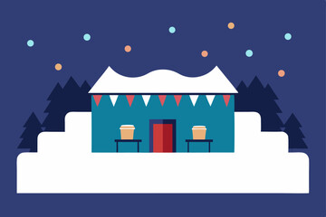 Naklejka premium a snowy rooftop cinema playing a classic christmas 