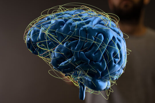 High-quality 3D render of a human brain, showcasing intricate neural pathways and connections.