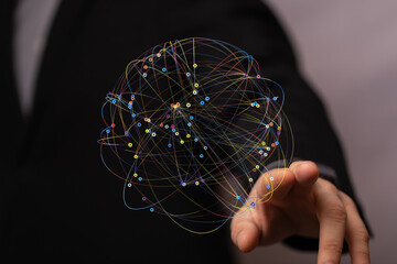 Abstract image of a global network connection. Represents business technology, data, and...