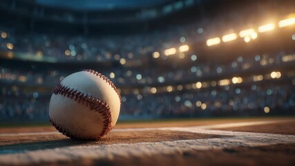 Closeup of a baseball on the infield dirt, showcasing the stadium atmosphere - Powered by Adobe