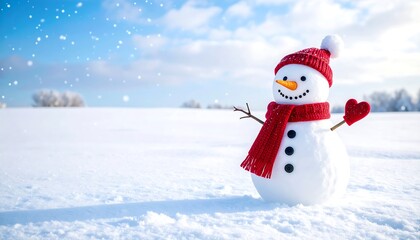 Fototapeta premium Happy snowman winter snow landscape.