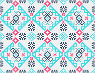 Cross stitch pattern concept showcasing traditional ethnic geometric pattern, Design for textile, background,carpet,wallpaper,clothing,wrapping,Batik,fabric,Vector illustration	
