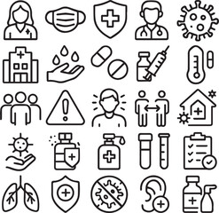 Public health all icon collection line art vector illustration.