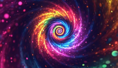 Vibrant Cosmic Spiral with Radiant Colors and Starry Background
