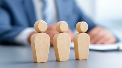 Wooden figures representing teamwork and collaboration in a business setting, symbolizing unity and partnership.
