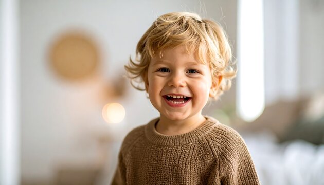 Happy toddler boy indoor portrait.