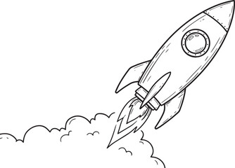 Hand-Drawn Rocket Launching Illustration Space Exploration, Startup Success, and Innovation